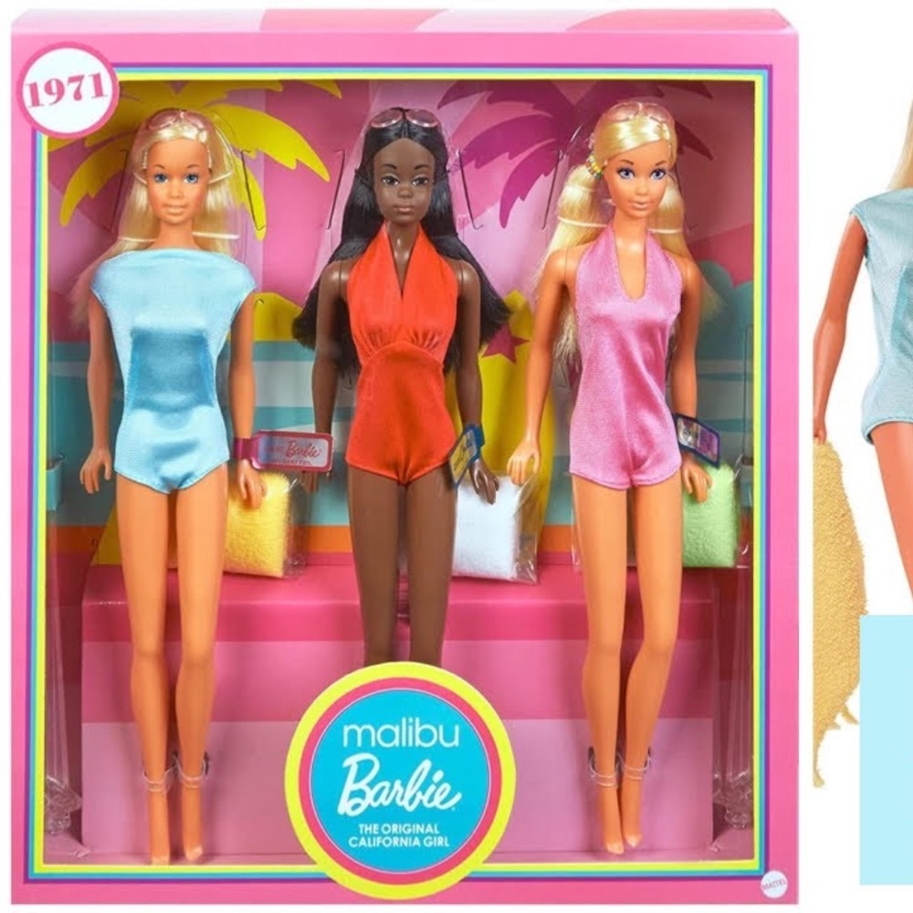 Mattel Malibu Barbie Vintage Reproduction 1971 includes PJ & Christie NEW in BOX